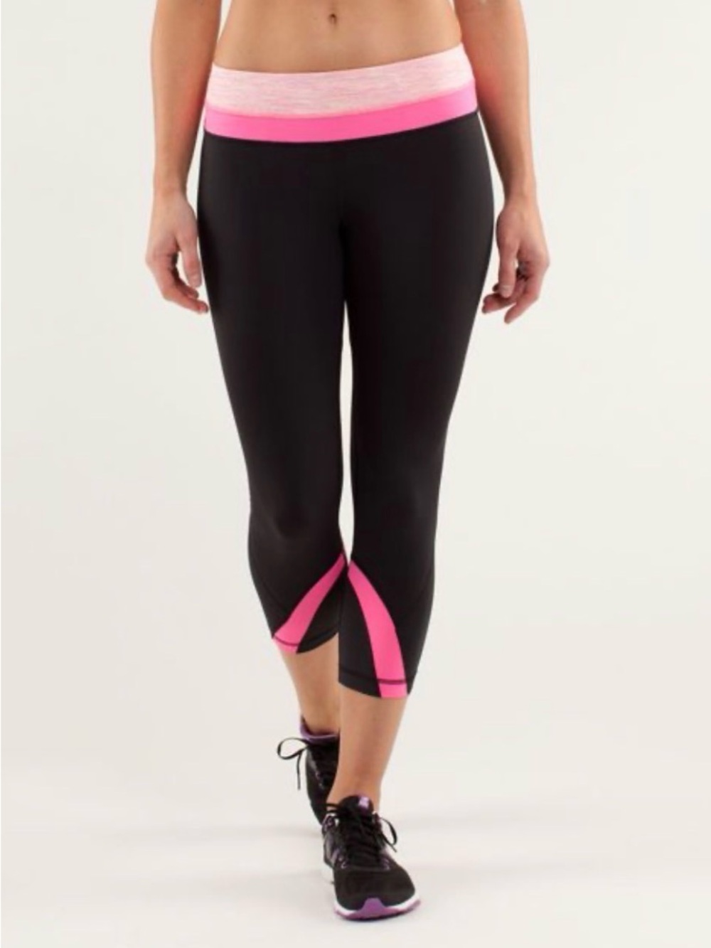 lululemon athletica Black Capri Leggings with Pink Waistband & Accent